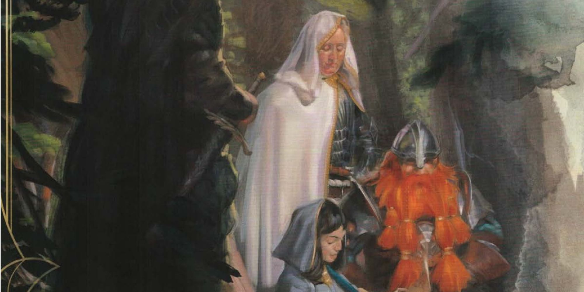 dungeons and dragons a party sitting togetherlooking down at the member wearing the blue cloak
