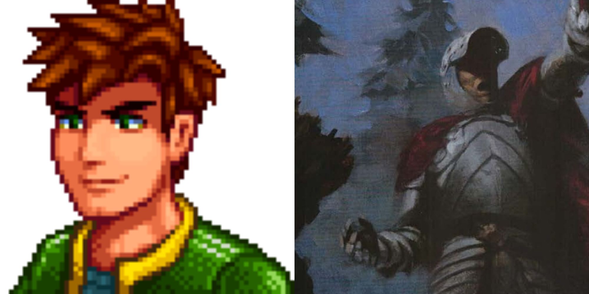 Dungeons and Dragons and Stardew Valley knight raising a sword from the player's handbook and alex-1