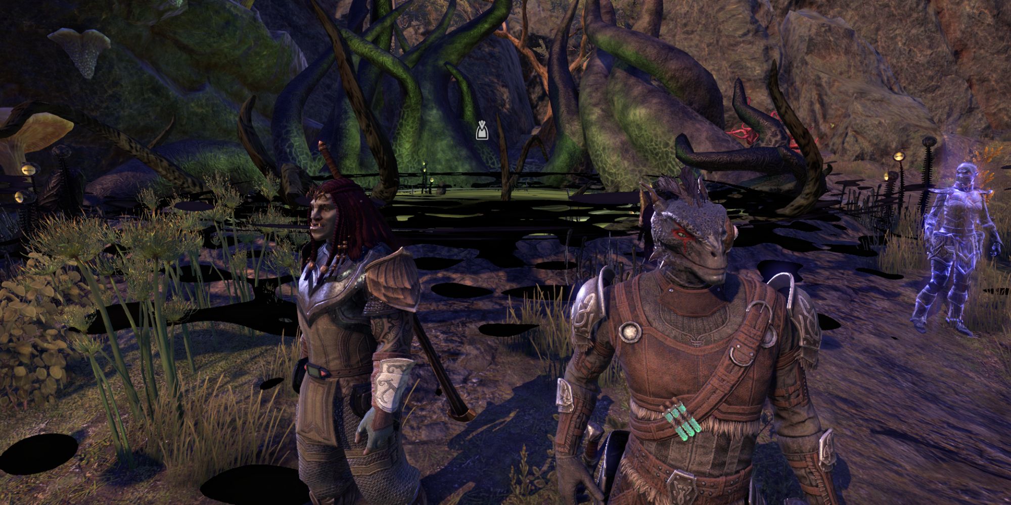 You and a companion stand outside the glowing portal to Bastion Nymic.