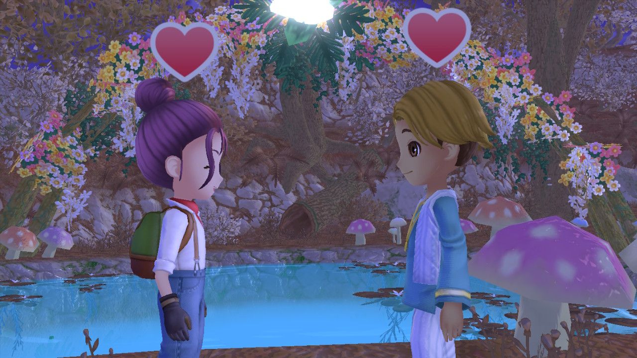 farmer and rock at their wedding making hearts at each other story of seasons a wonderful life how to romance rock
