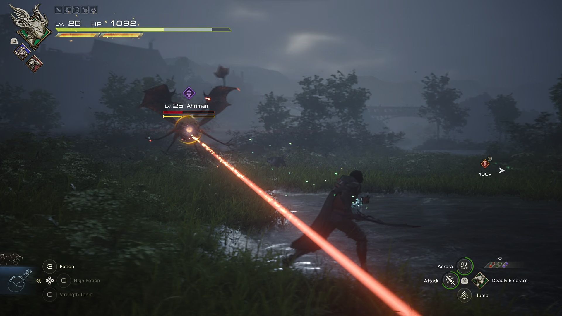 Final Fantasy 16, Ahriman Hunt, Clive dodging Ahriman's Eye Beam