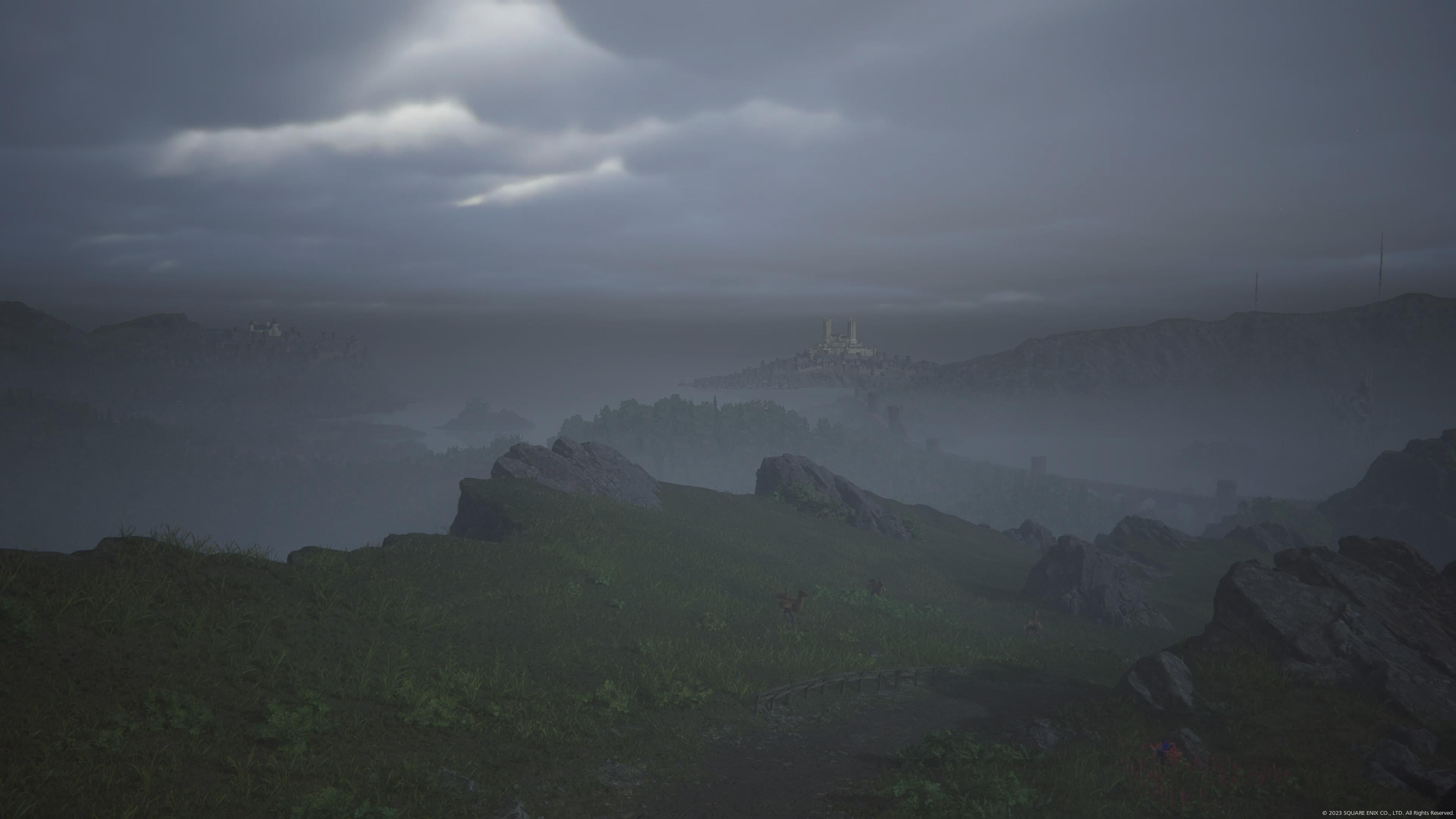 Final Fantasy 16 - Rosaria - A view of Rosalith from Hawk's Cry Cliff