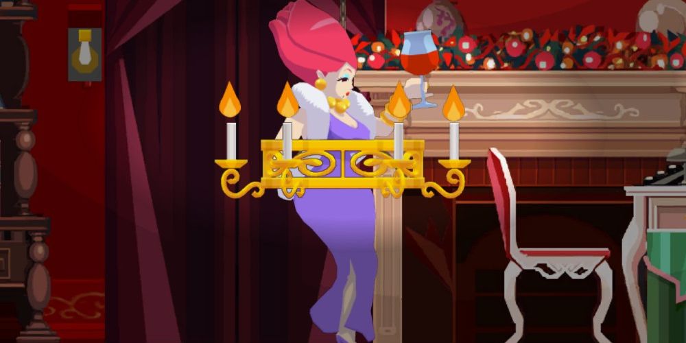 Emma the novelist trapped in her chandelier in Ghost Trick: Phantom Detective