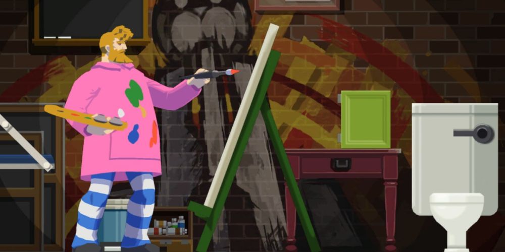 Jowd, Prisoner D99, paints a portrait in his cell in Ghost Trick: Phantom Detective