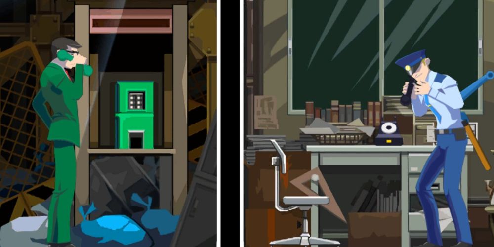 the green detective and a patrol cop talk over the phone in ghost trick phantom detective