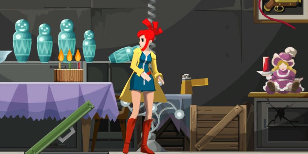 lynne looks around after avoiding death by the murder machine in ghost trick phantom detective
