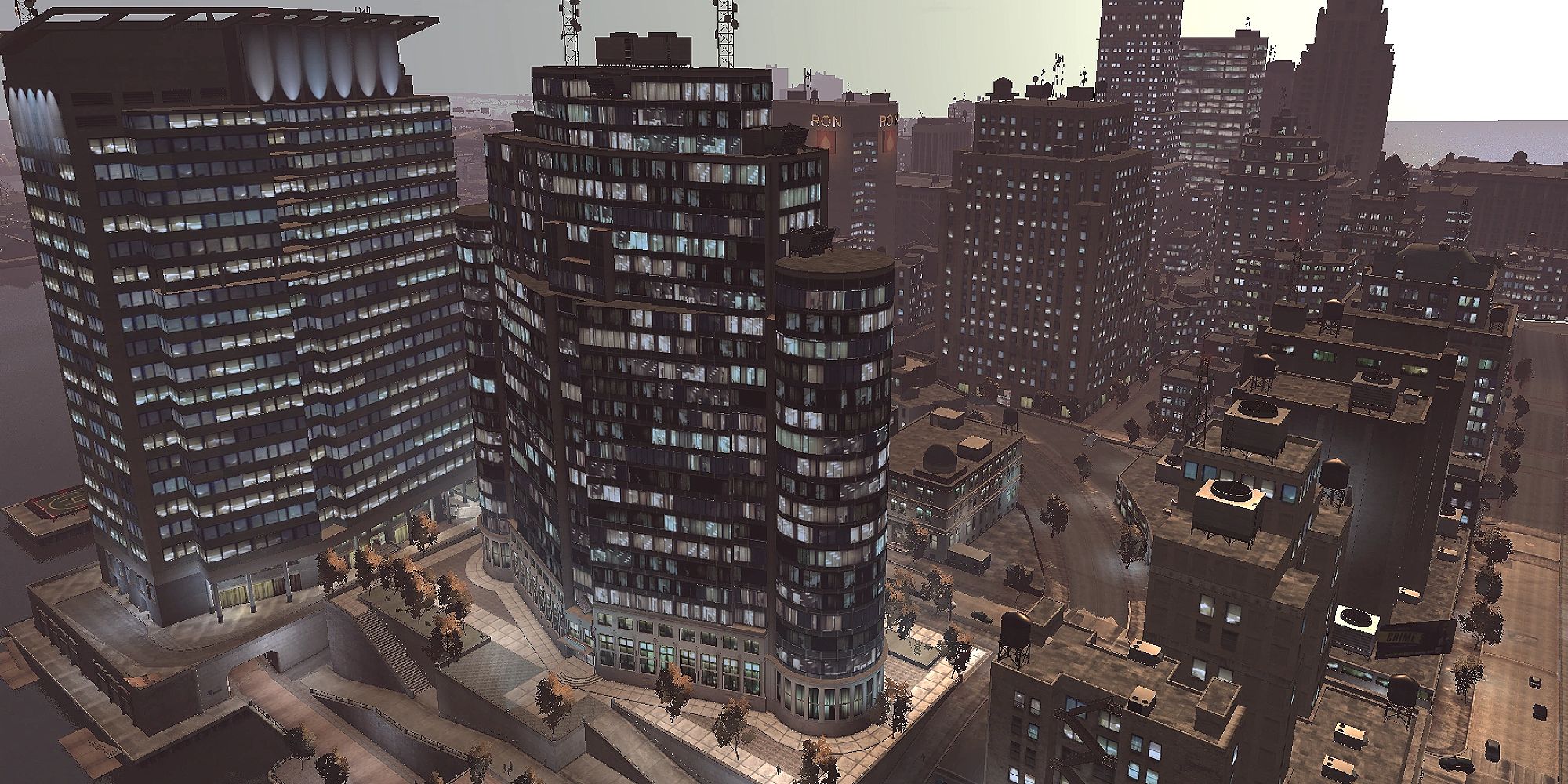 A grey city block of high rises 