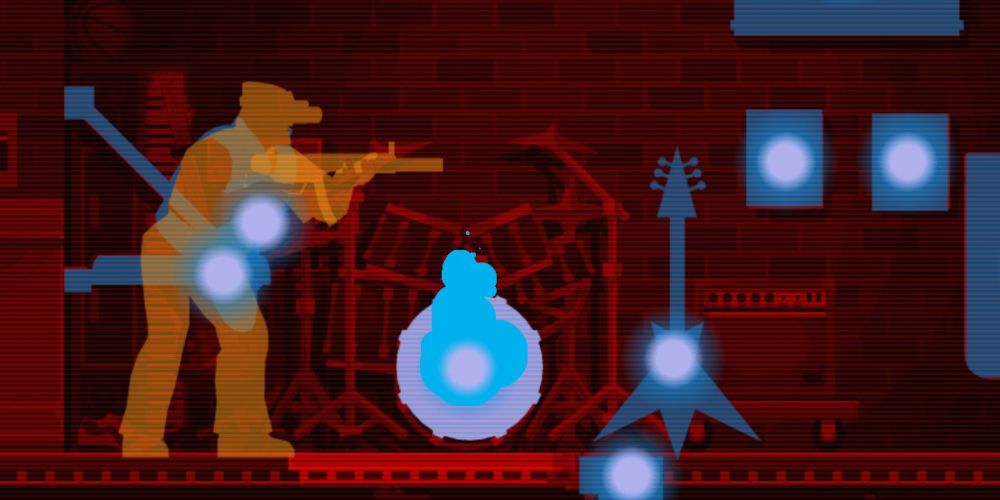 a guard near prisoner c38's musical equipment, viewed from the ghost world, in ghost trick: phantom detective
