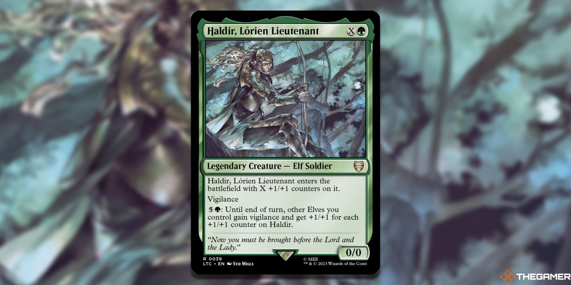 Image of the Haldir, Lorien Lieutenant card in Magic: The Gathering, with art by Syd Mills
