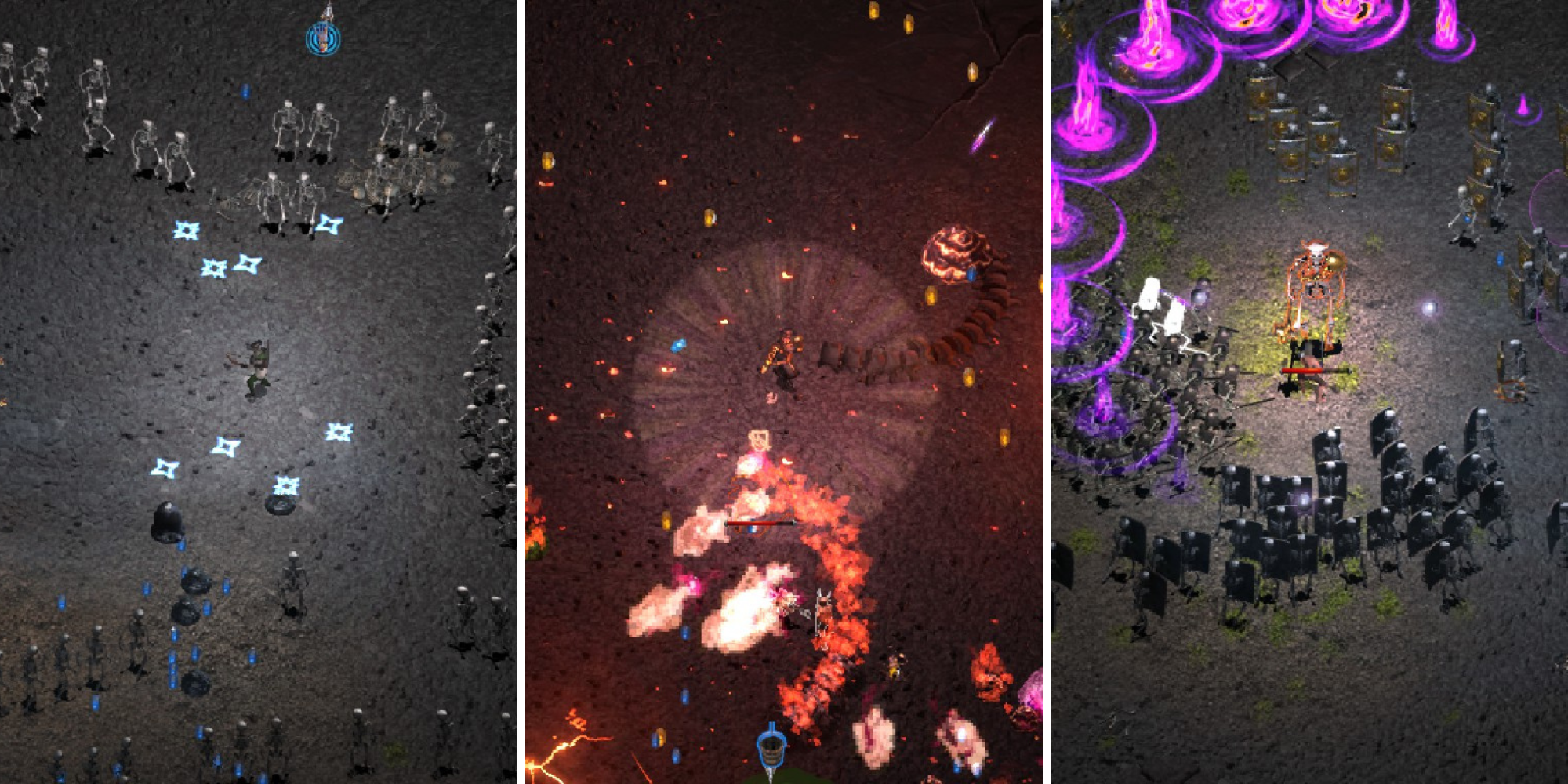 Collage of various gameplay scenarios in Halls of Torment