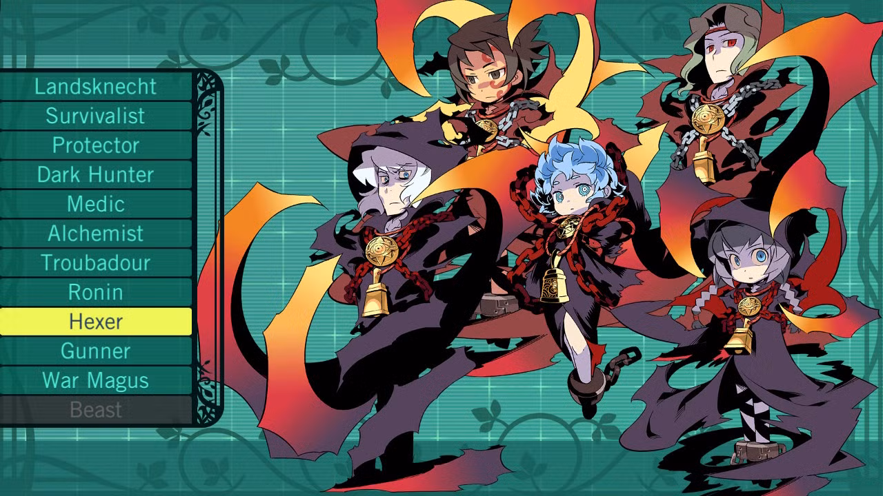 All portraits of Hexer class in Etrian Odyssey 2.