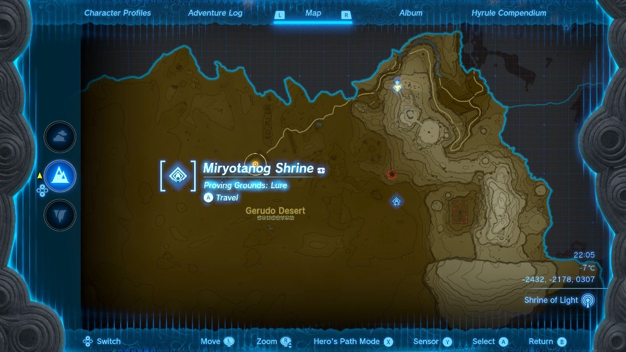 Miyotanog Shrine in Gerudo Desert map location in Legend of Zelda: Tears of the Kingdom