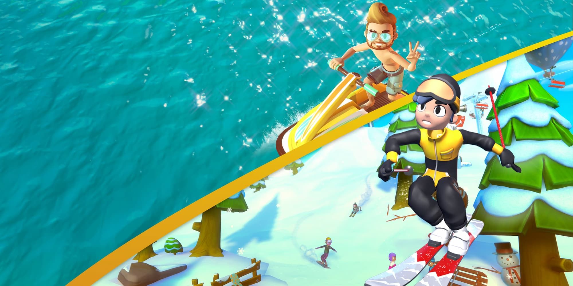 A jet-ski rider shows a piece sign and a skier takes a jump in Instant Sports Bundle.