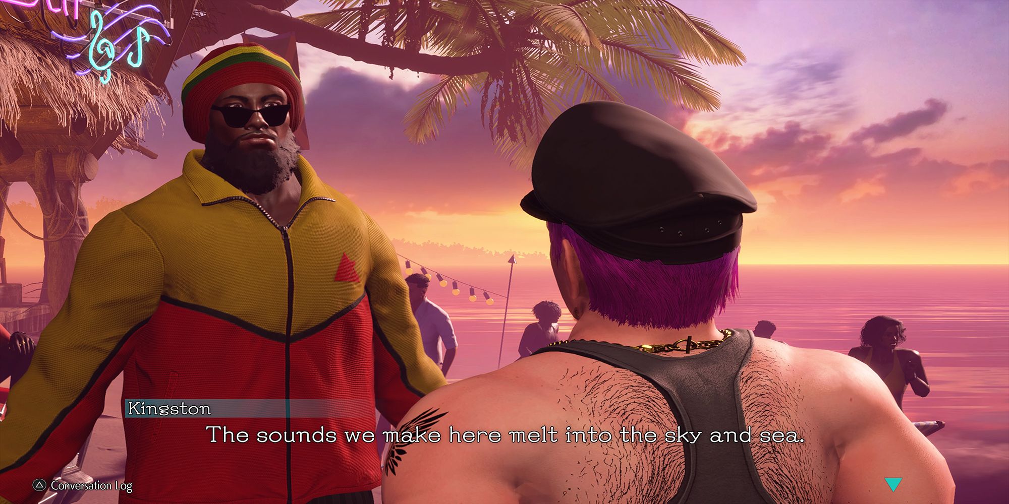 The avatar talks to Kingston at Bathers Beach in Street Fighter 6.
