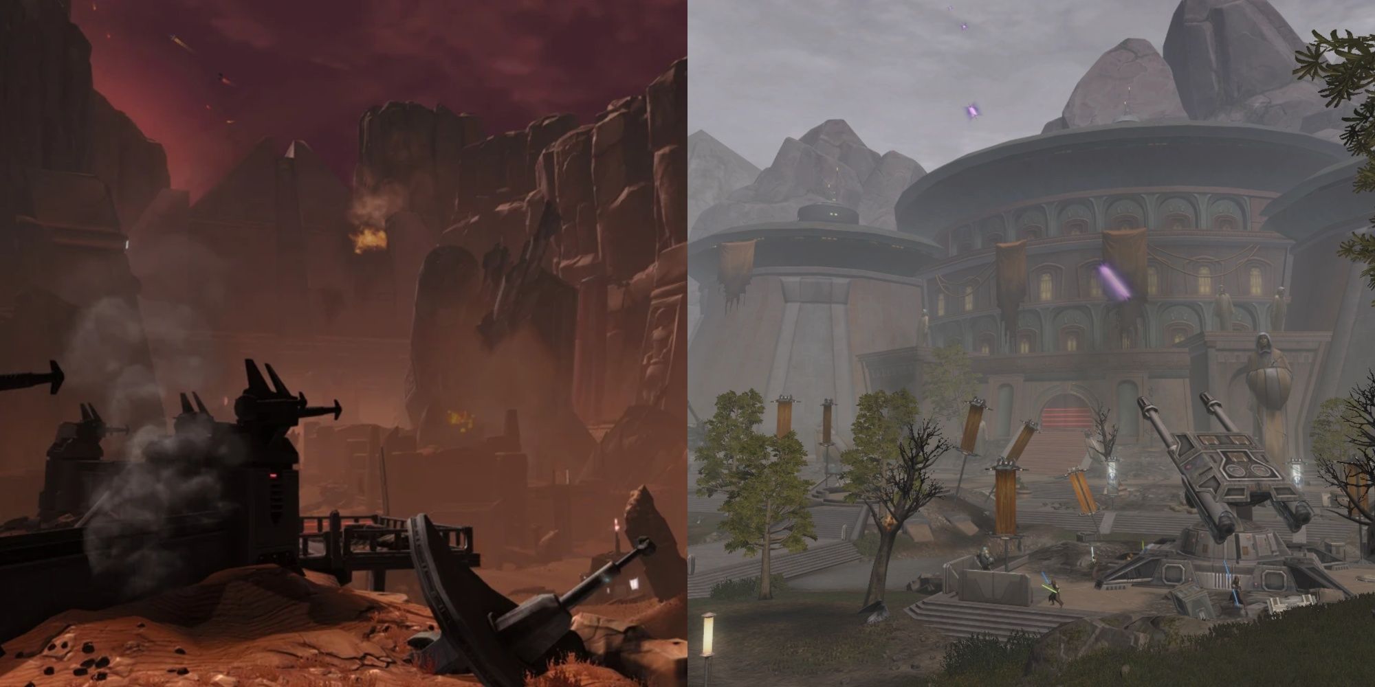 Korriban and Tython, destroyed by war, in Star Wars: The Old Republic