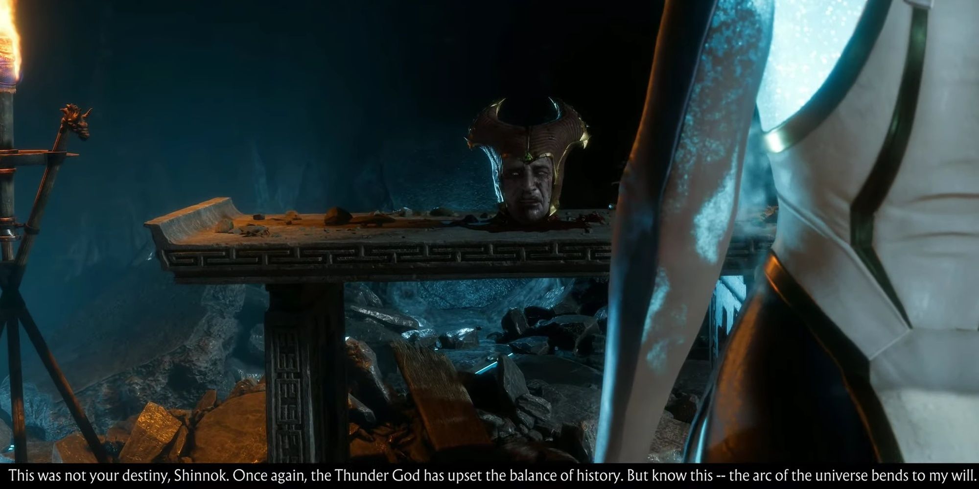 Mortal Kombat 11: Kronika Monologing At A Decapitated Shinnok