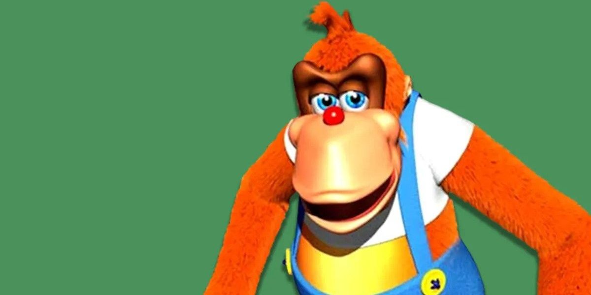 Lanky Kong on a green background