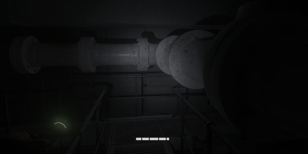 large pipes illuminated by a flashlight in the engine compartment of RMS Odyssey in Layers of Fear 2