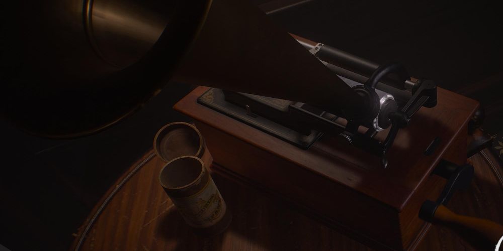 an old phonograph with a wax cylinder in layers of fear 2023