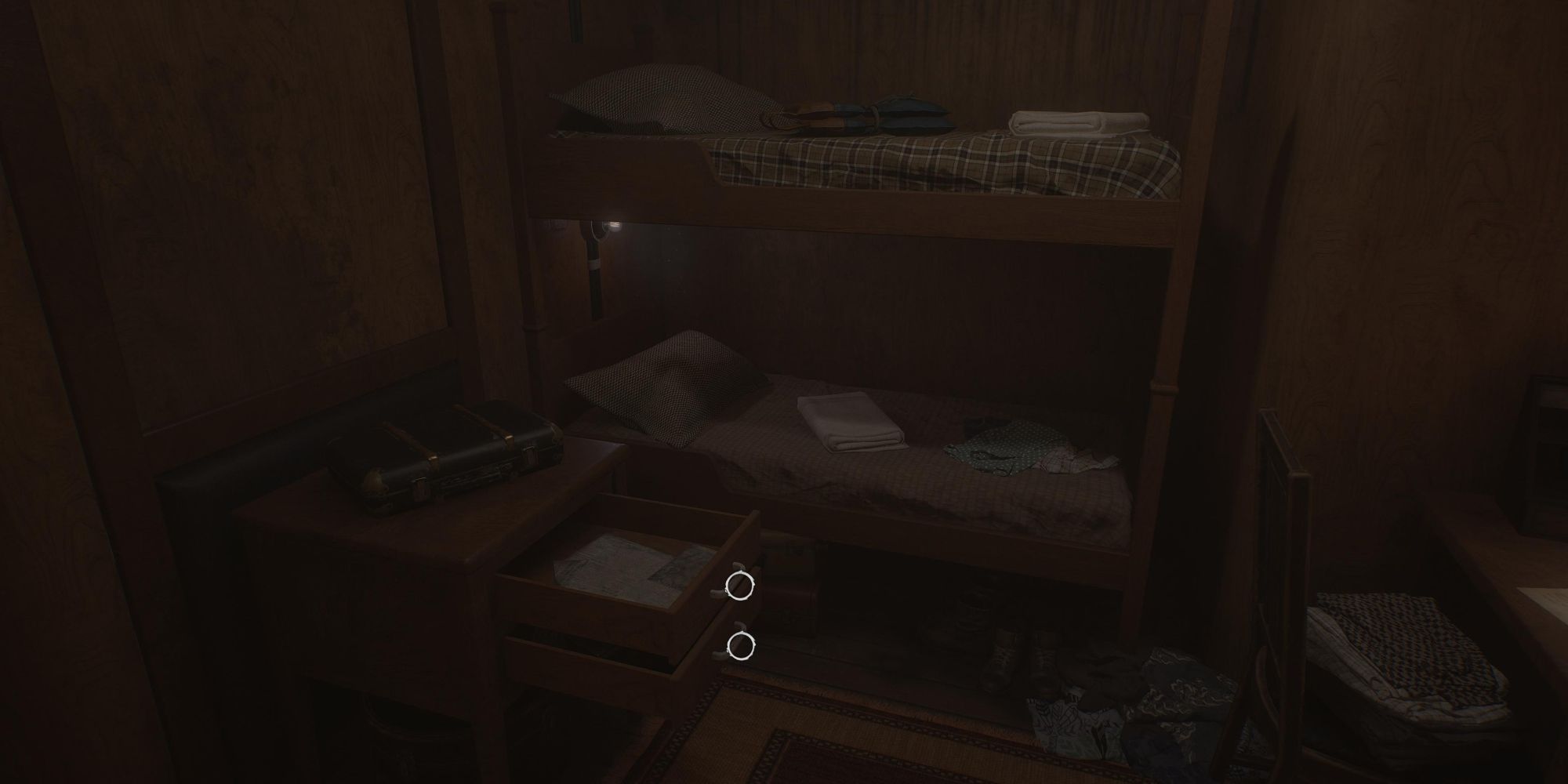 open drawers next to bunk beds in the passenger cabins of the RMS Odyssey in Layers of Fear 2023