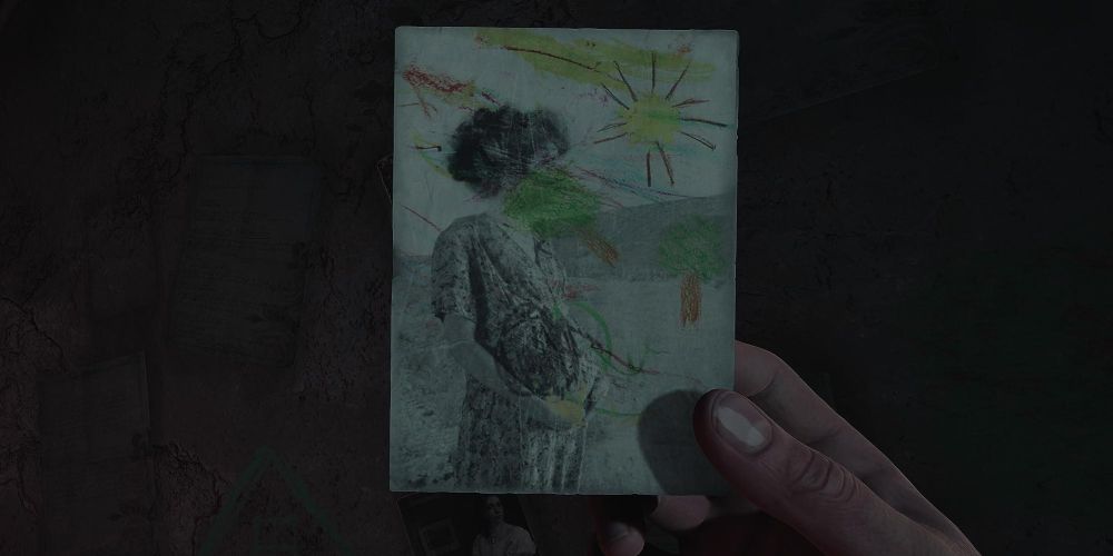 the musician's pregnancy photo, drawn over with crayon, in layers of fear 2023
