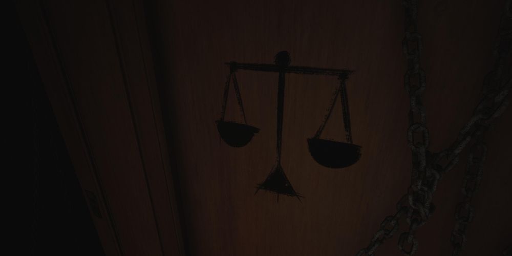 the scales icon on a wall in layers of fear 2023