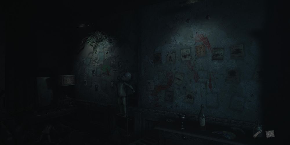 the wall of collectibles in the studio in layers of fear 2023