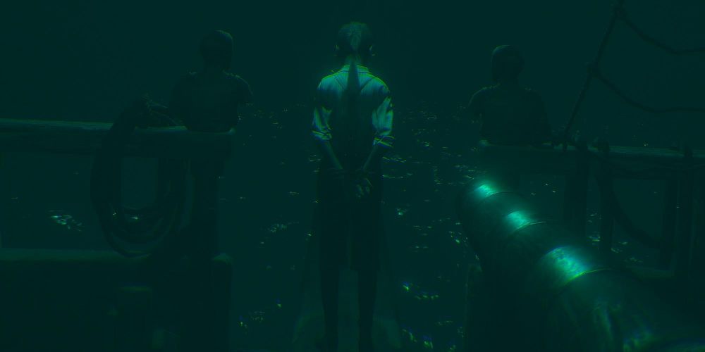 playing pirates in layers of fear, james holds lily at gunpoint and forces her to walk the plank