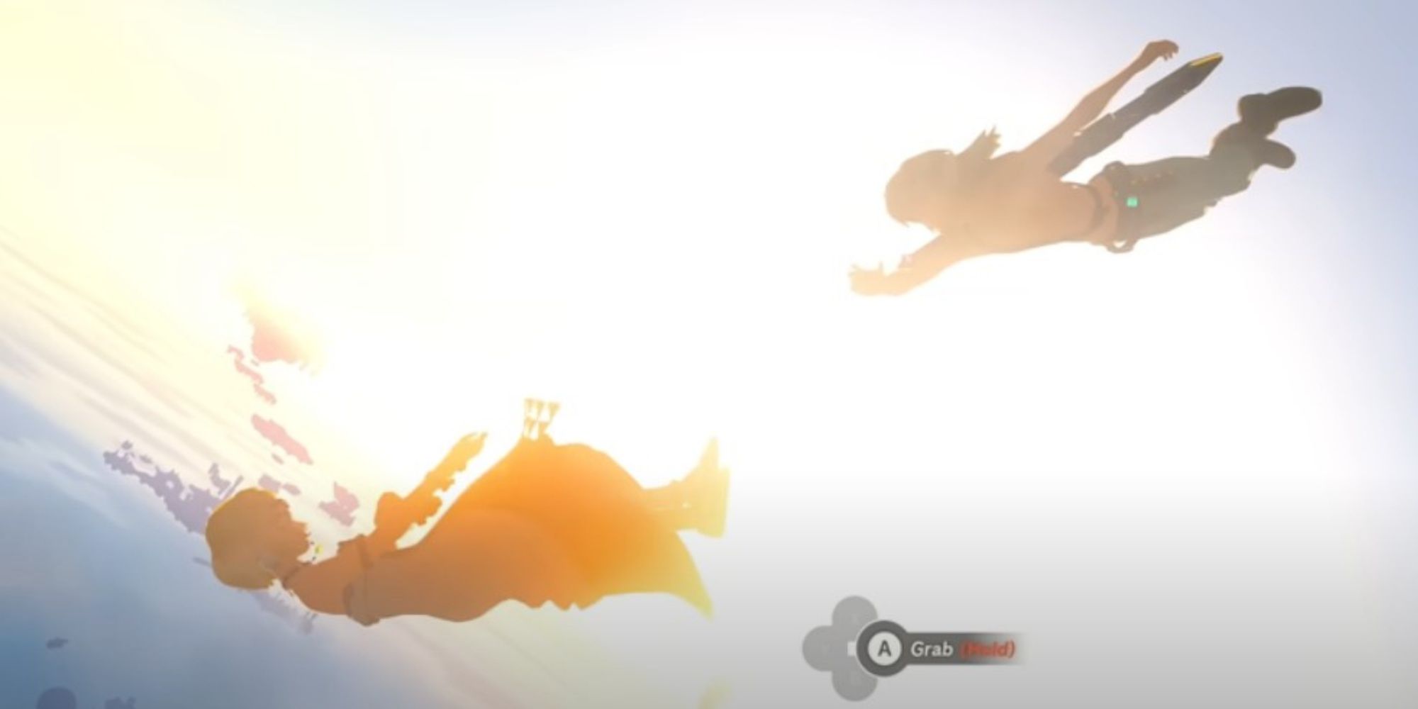 Link reaching for Zelda as she falls in Tears of the Kingdom