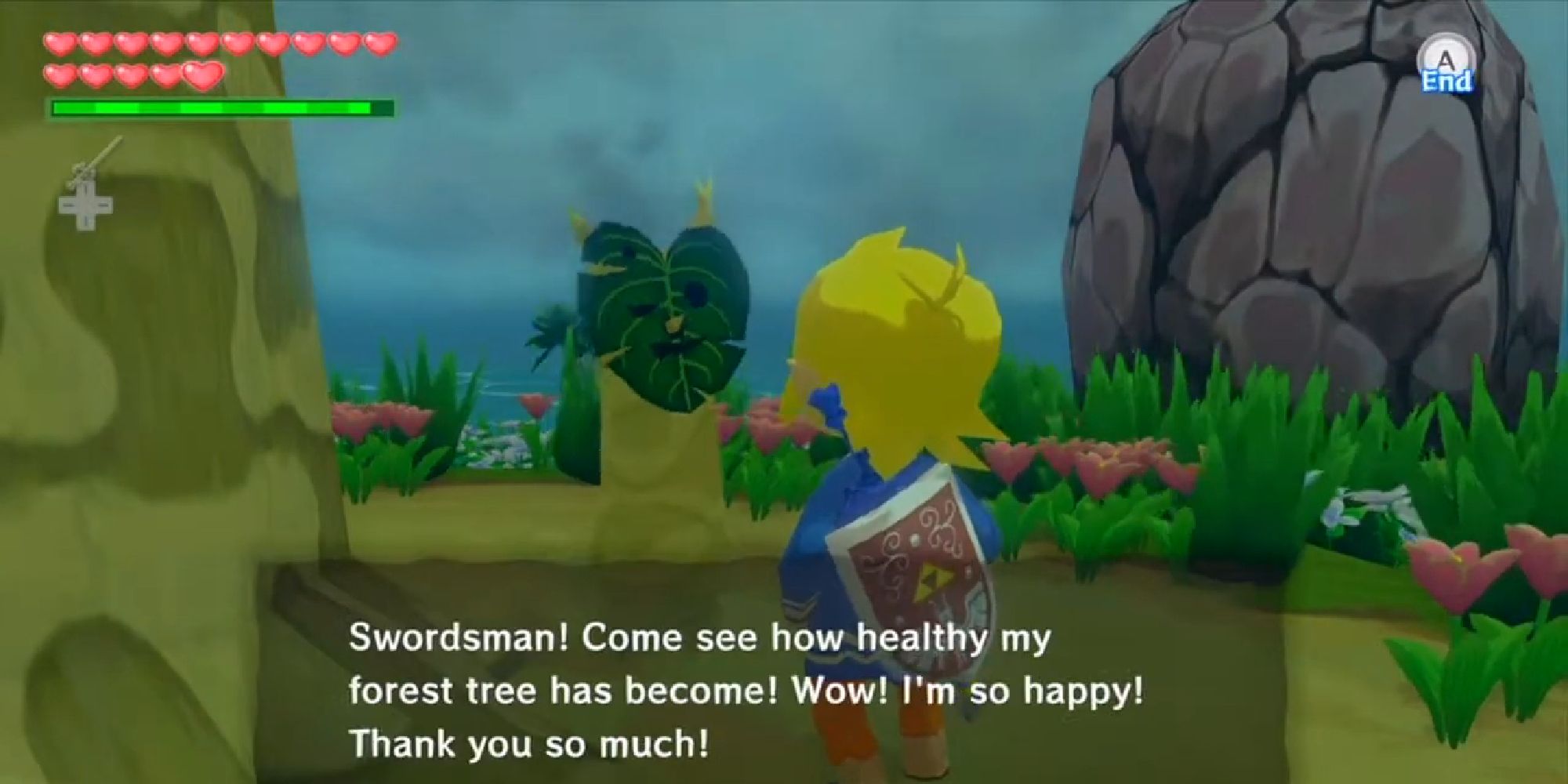 link talking to a korok in wind waker