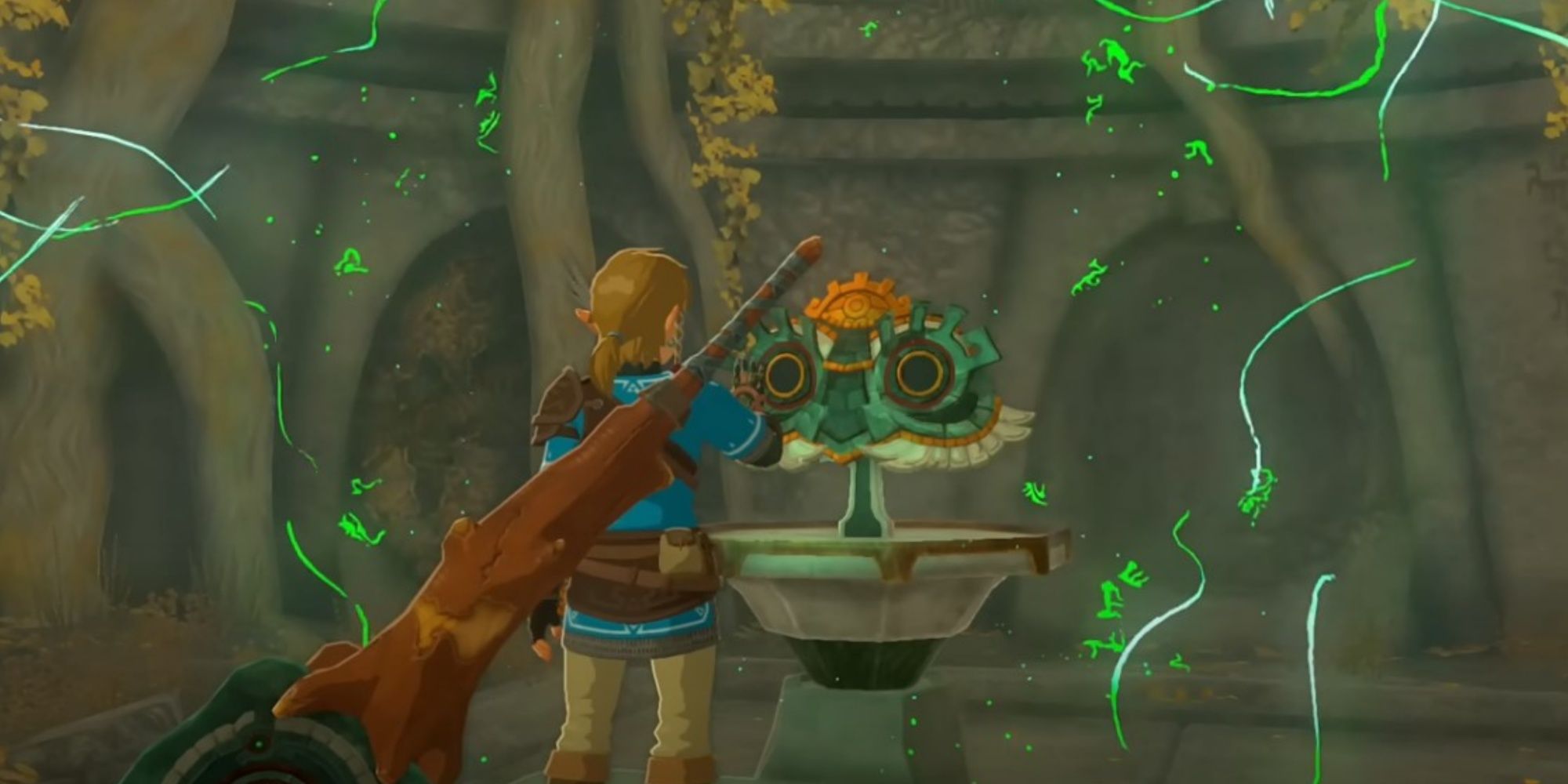 Link touching Mineru's headpiece in Tears of the Kingdom
