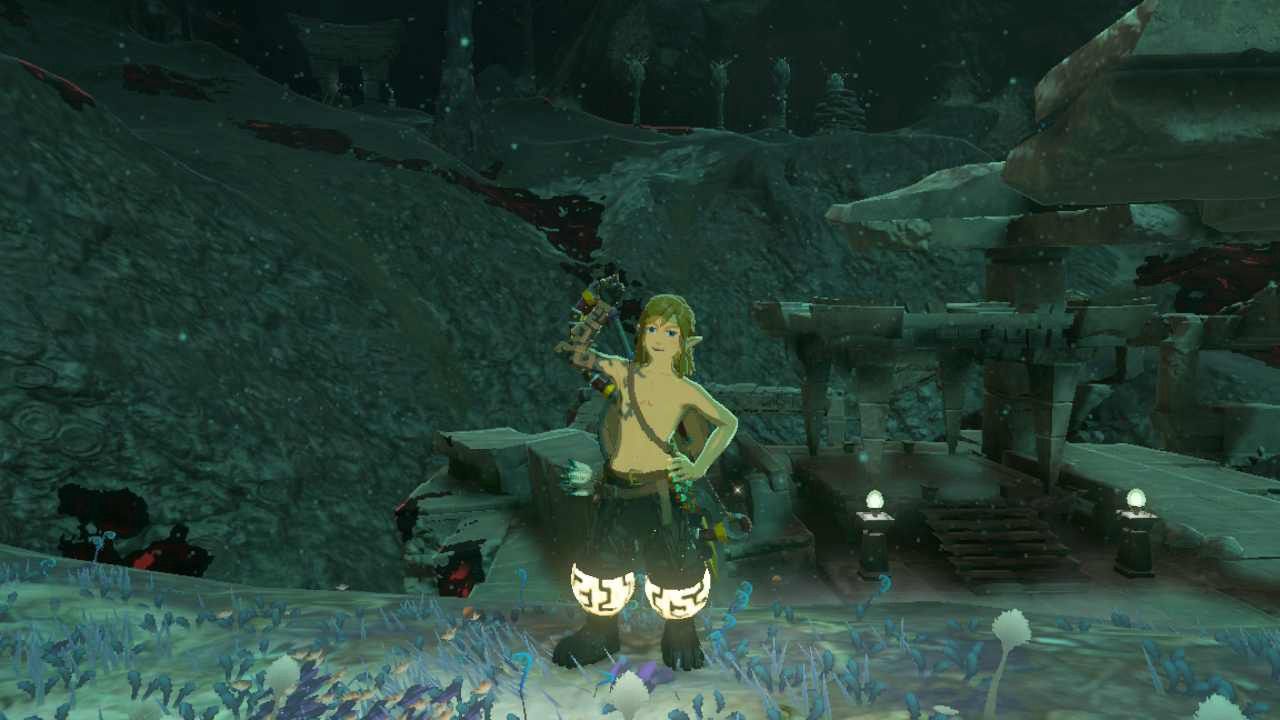 link wearing the miner's trousers tears of the kingdom totk glowing miner's armor set