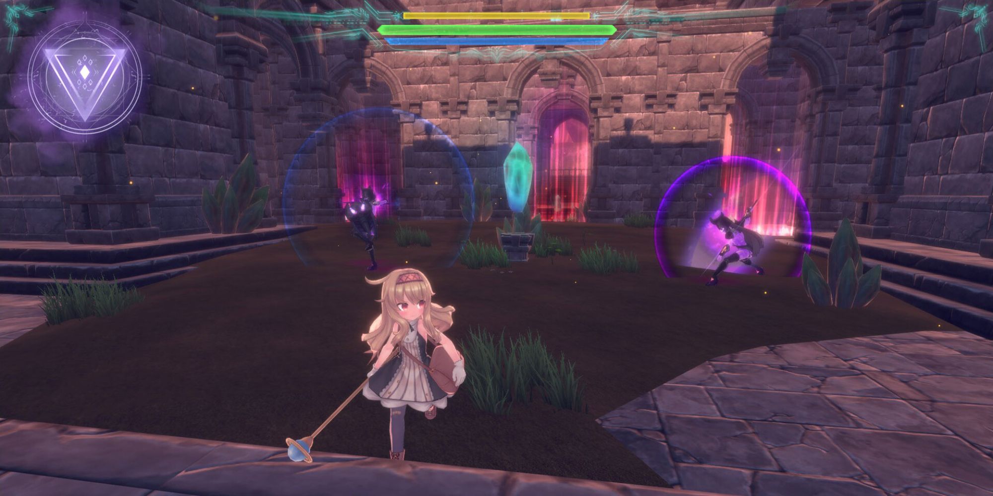 little witch nobeta running away from two enemies