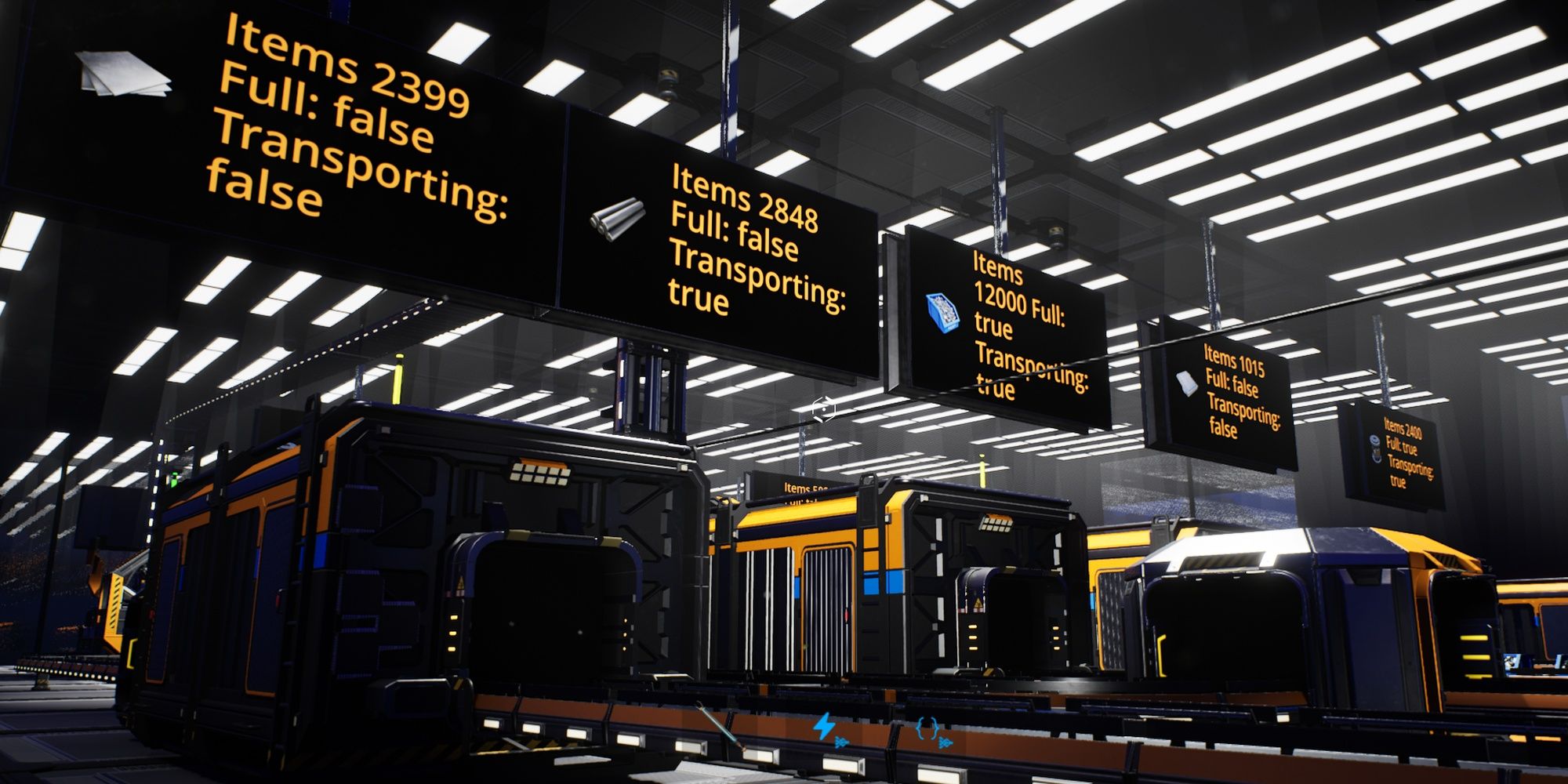 Satisfactory: Logic Gates Displaying Item Amounts Above Their Connected Containers