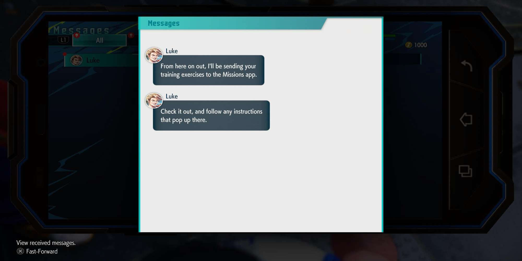 Luke sends his first text messages to you on your Smart Device in Street Fighter 6.