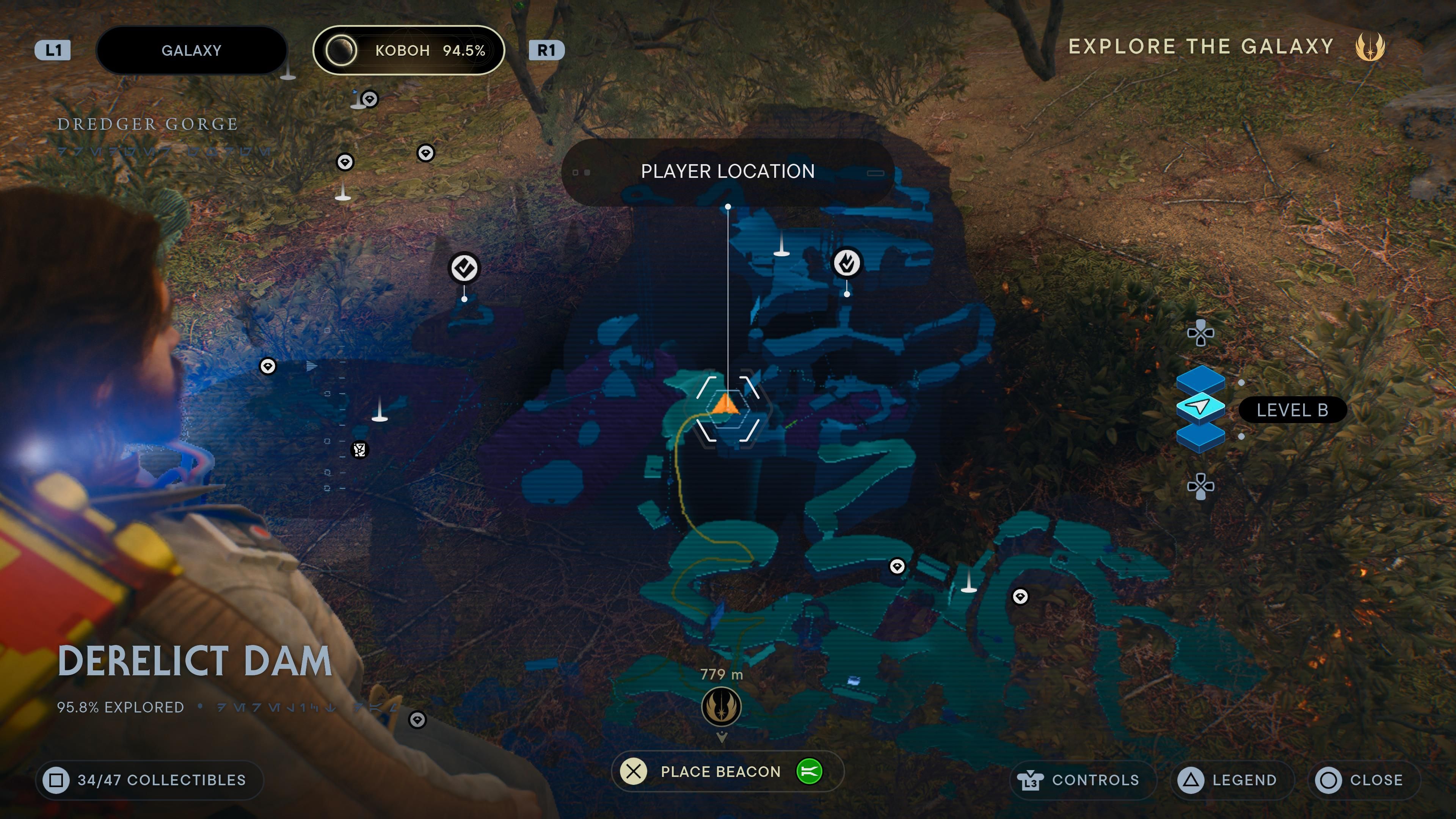 Map location for three seed pods on a ledge in the Derelict Dam in Jedi Survivor-1