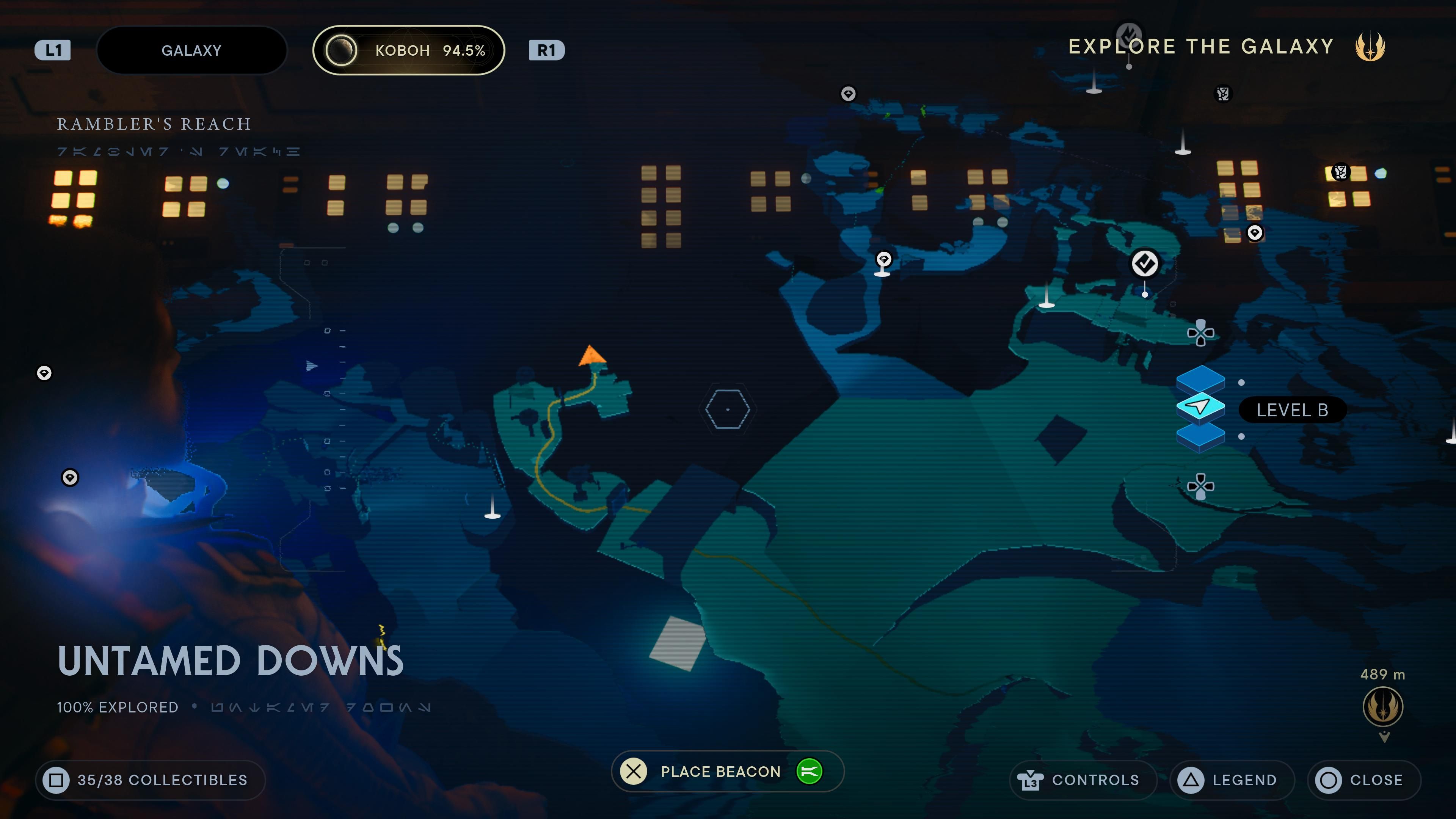 Map location of a BD-1 scan location in the red room near the Legendary Droideka in the Untamed Downs in Jedi Survivor