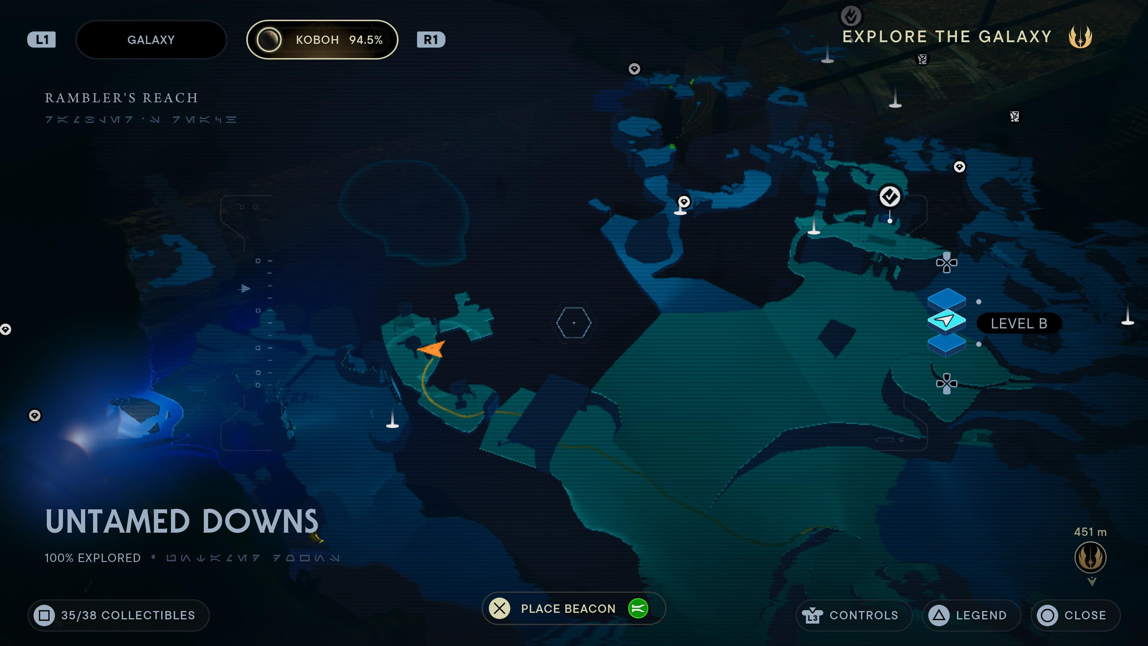 Map location of a BD-1 scan point inside an abandoned base in the Untamed Downs in Jedi Survivor