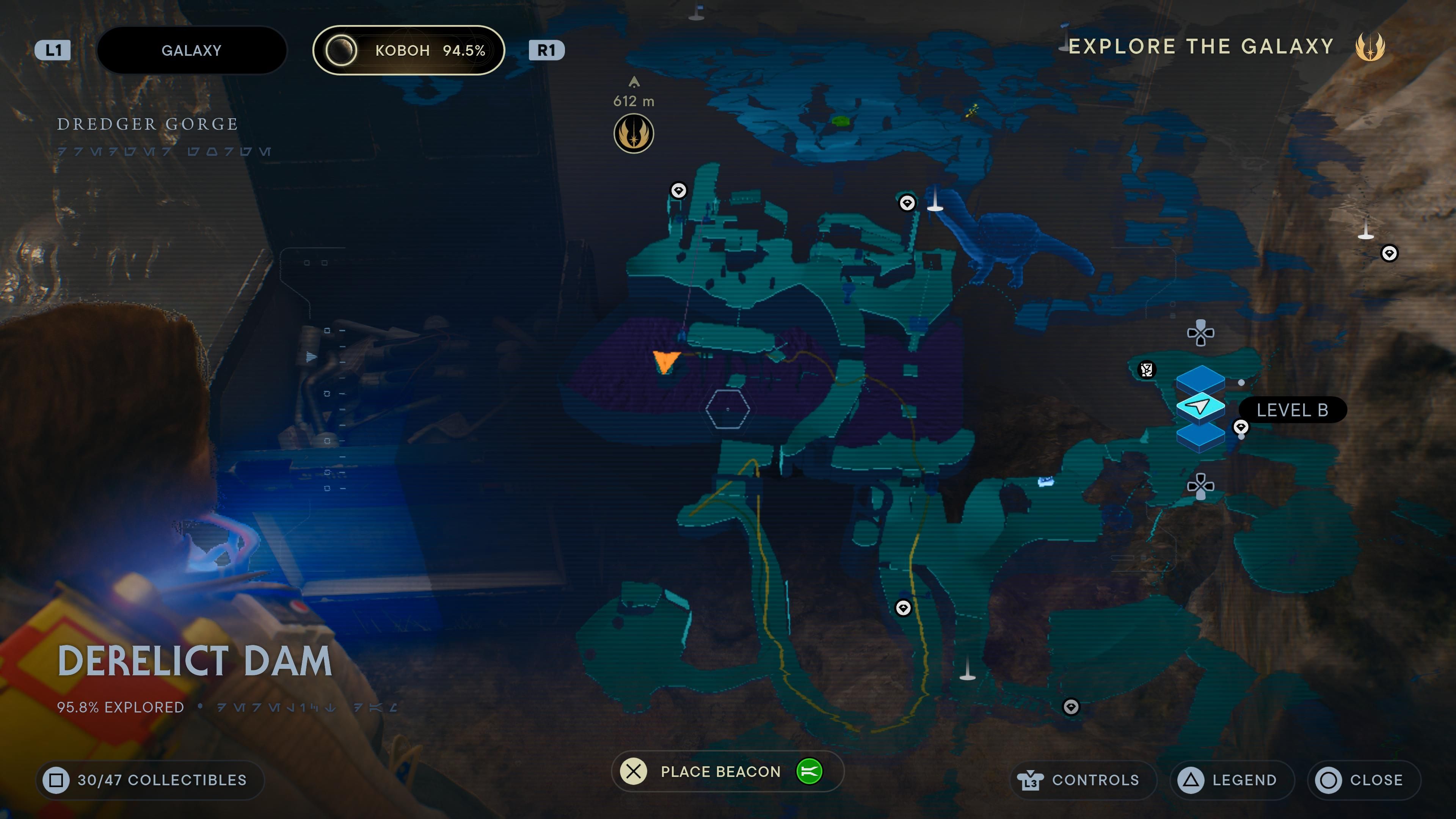 Map location of a chest by some mining equipment in the Derelict Dam in Jedi Survivor