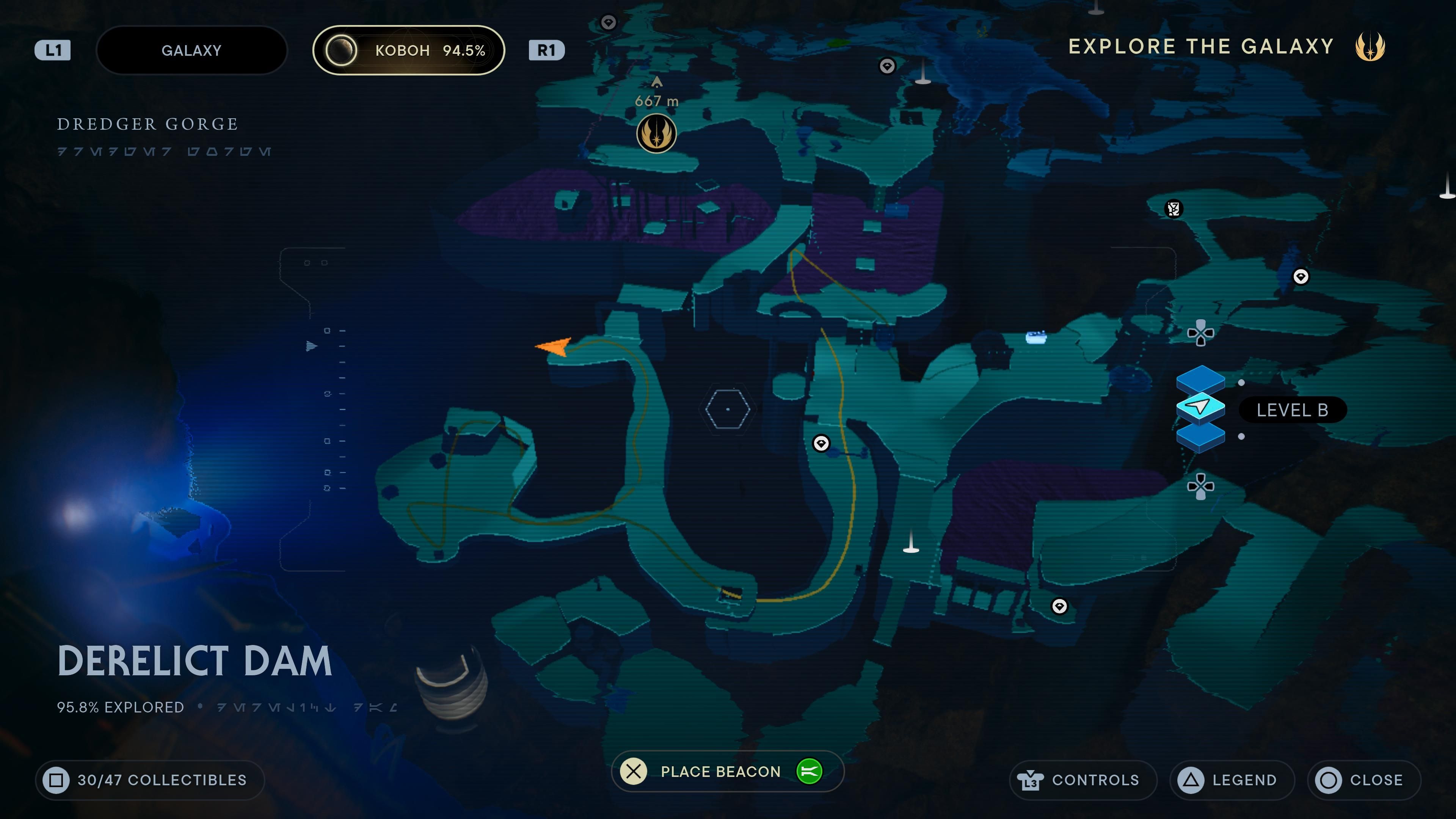 Map location of a Force Echo in a cave near the Tar Pit in Jedi Survivor