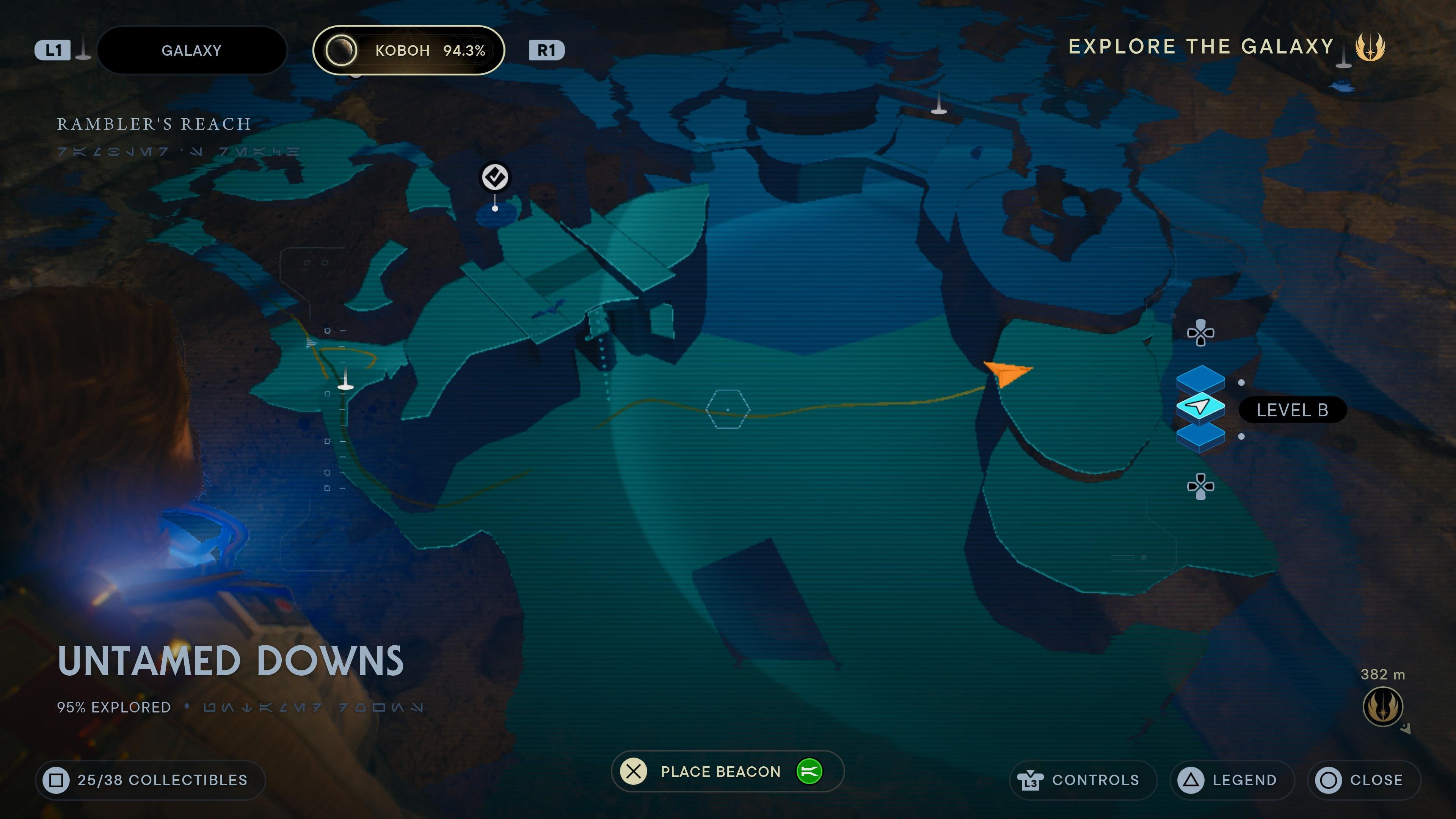 Map location of a Force echo in a small alcove near Fort Kah'lin in Jedi Survivor