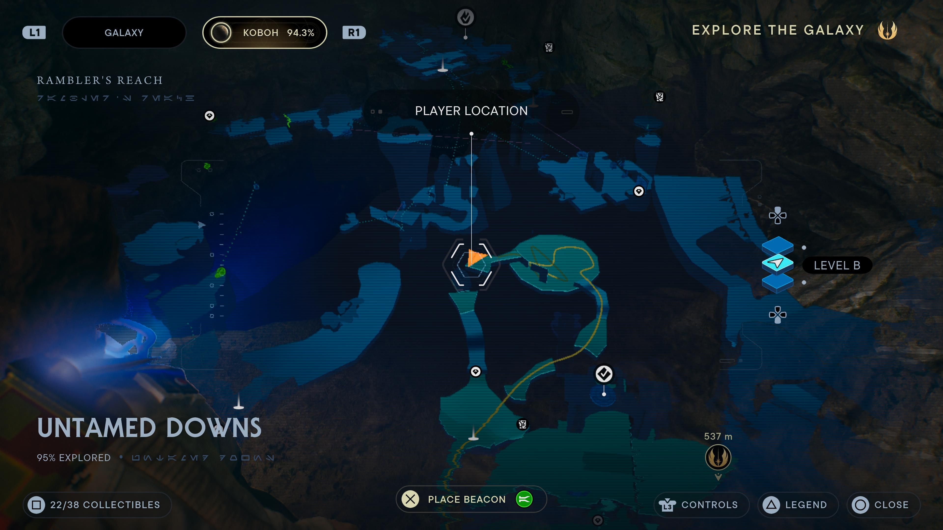 Map Location of a force echo in a tunnel near the Untamed Downs meditation point in Jedi Survivor