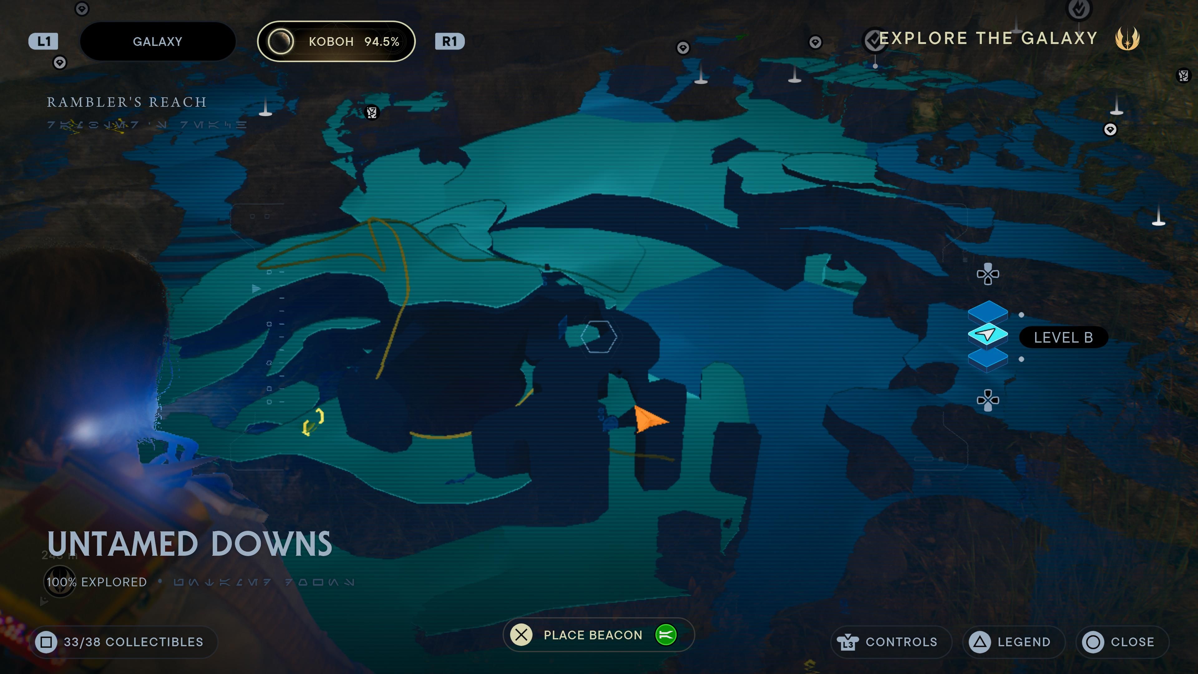 Map location of a force echo near a circular door in an alcove in Untamed Downs in Jedi Survivor