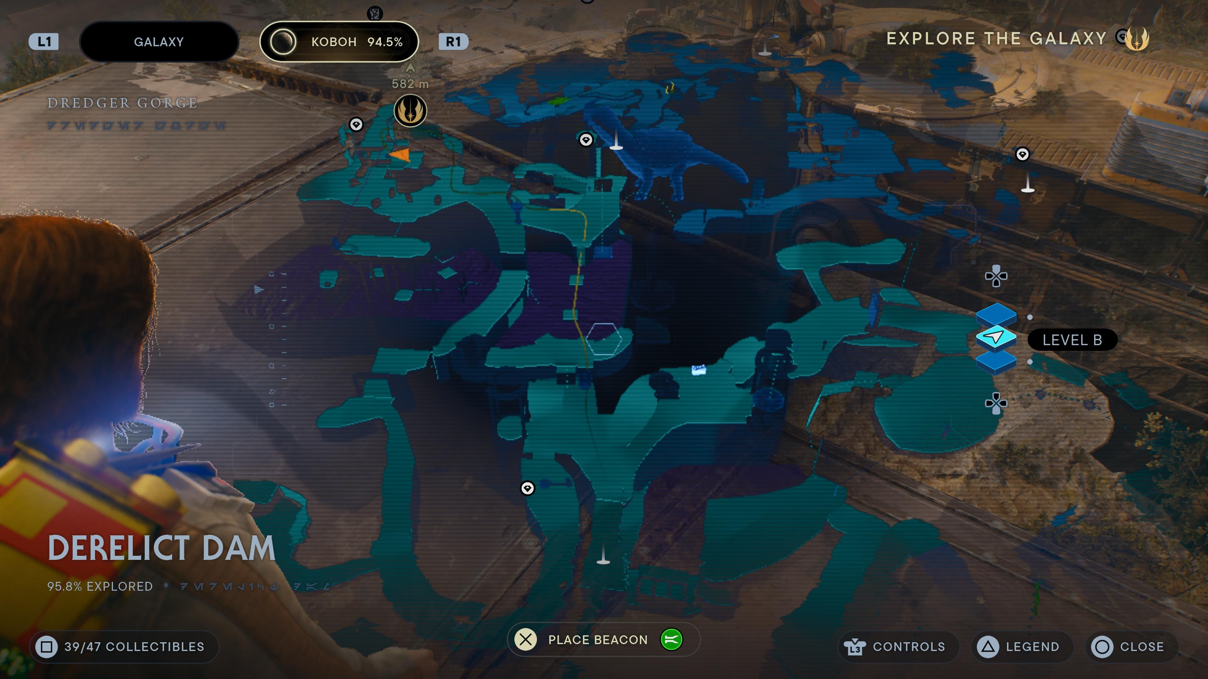 Map location of a Force Essence on a roof near the Tar Pit in Jedi Survivor