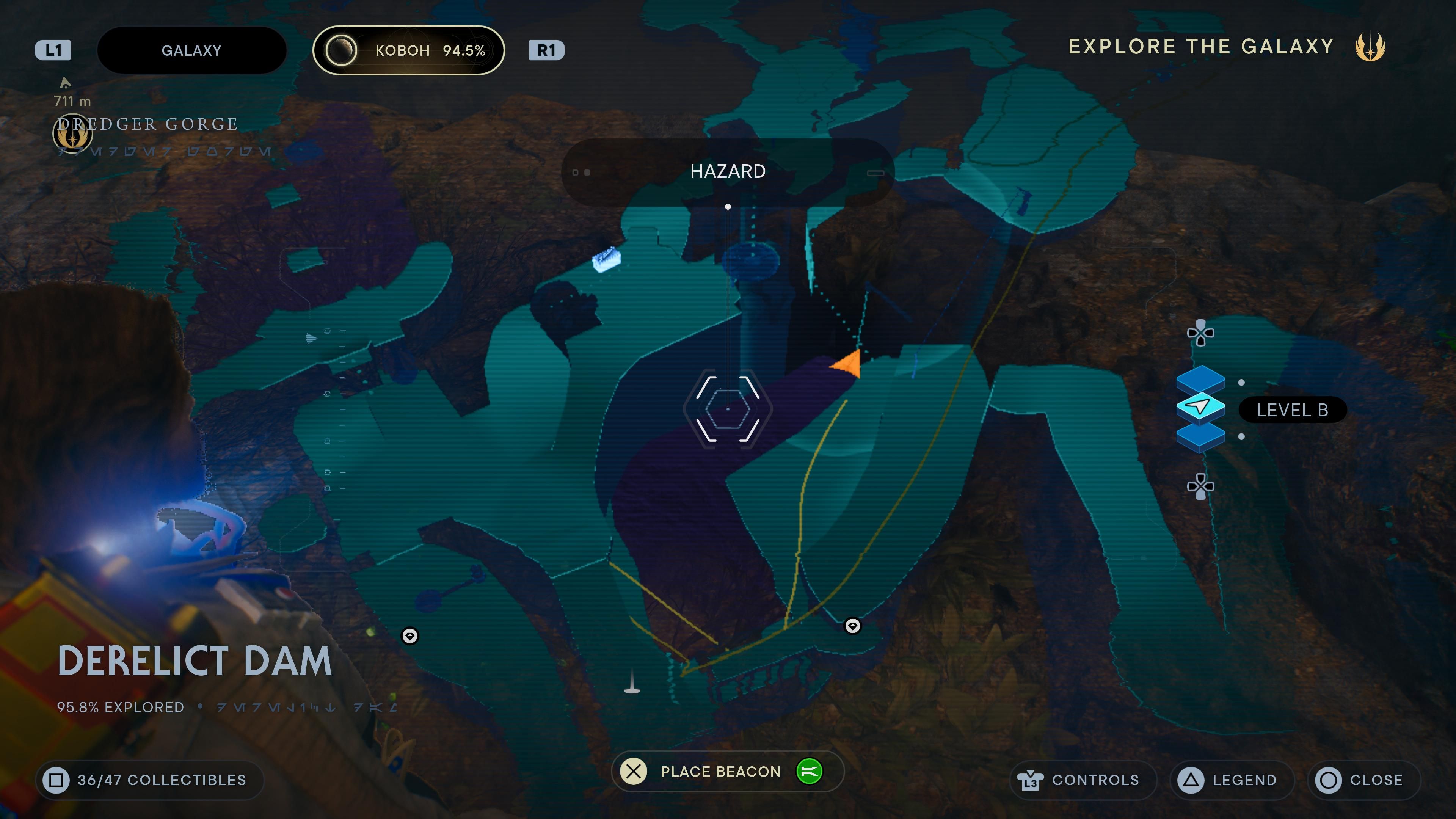 Map location of a Seed Pod at the bottom of the Derelict Dam in Jedi Survivor