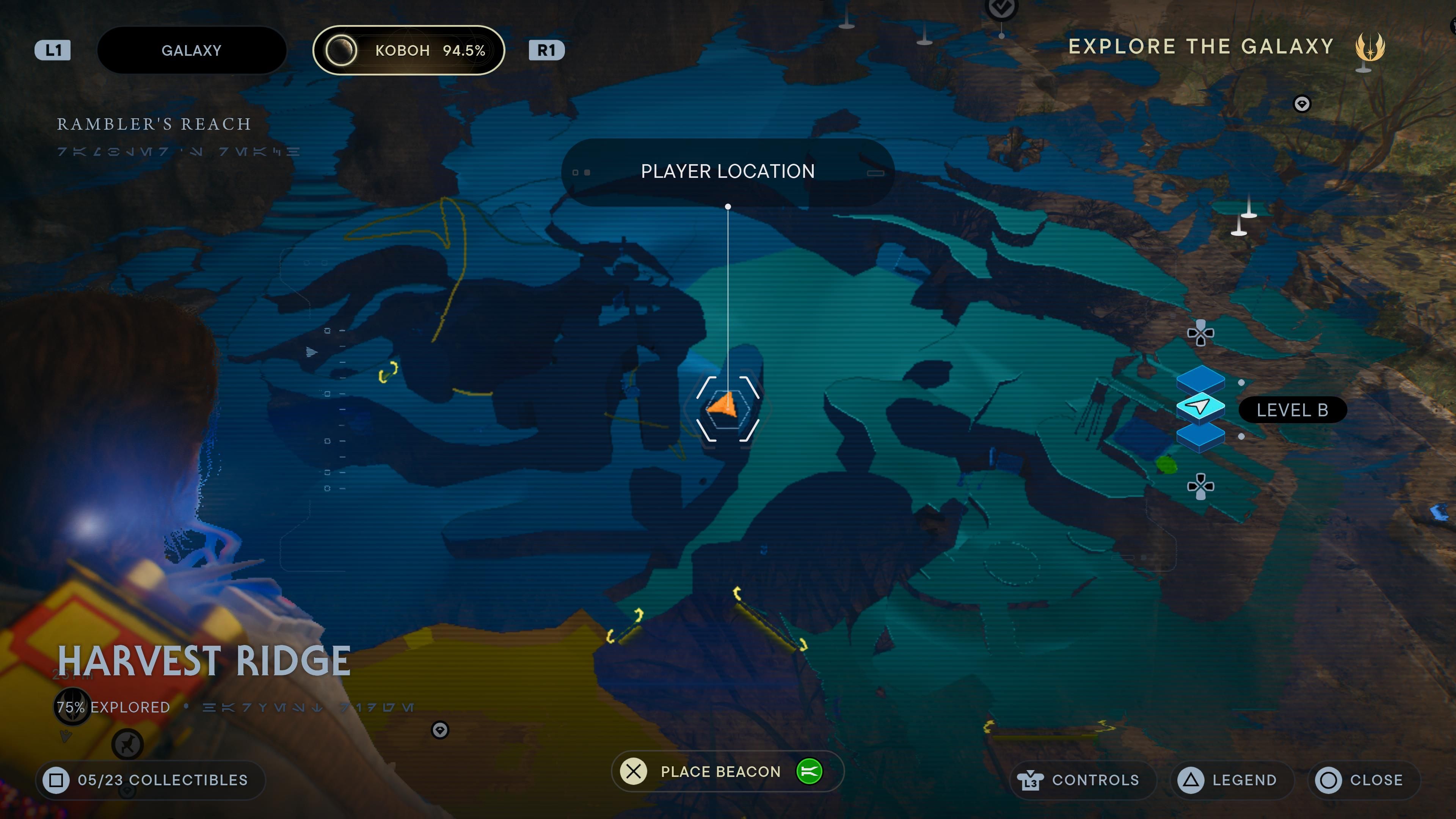 Map location of a seed pod in an alcove in the Untamed Downs in Jedi Survivor