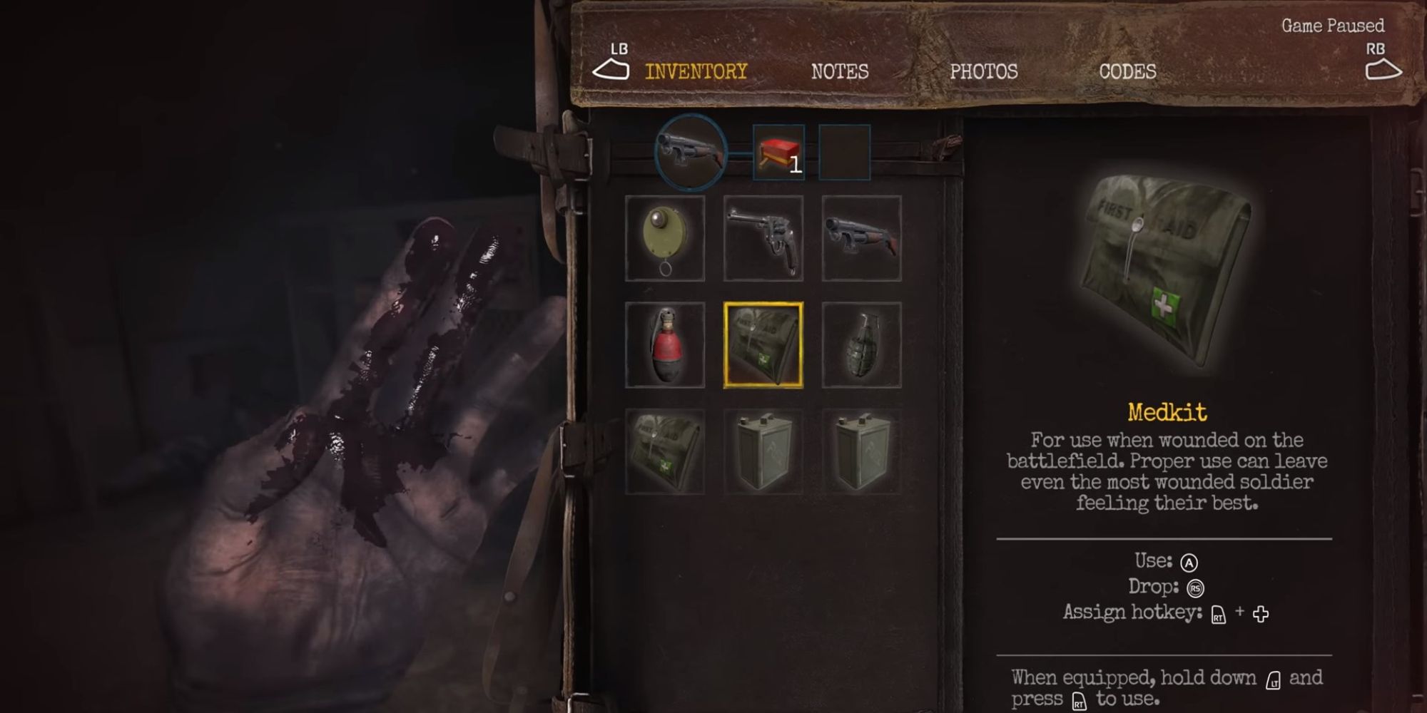 Inventory showing details of Medkit