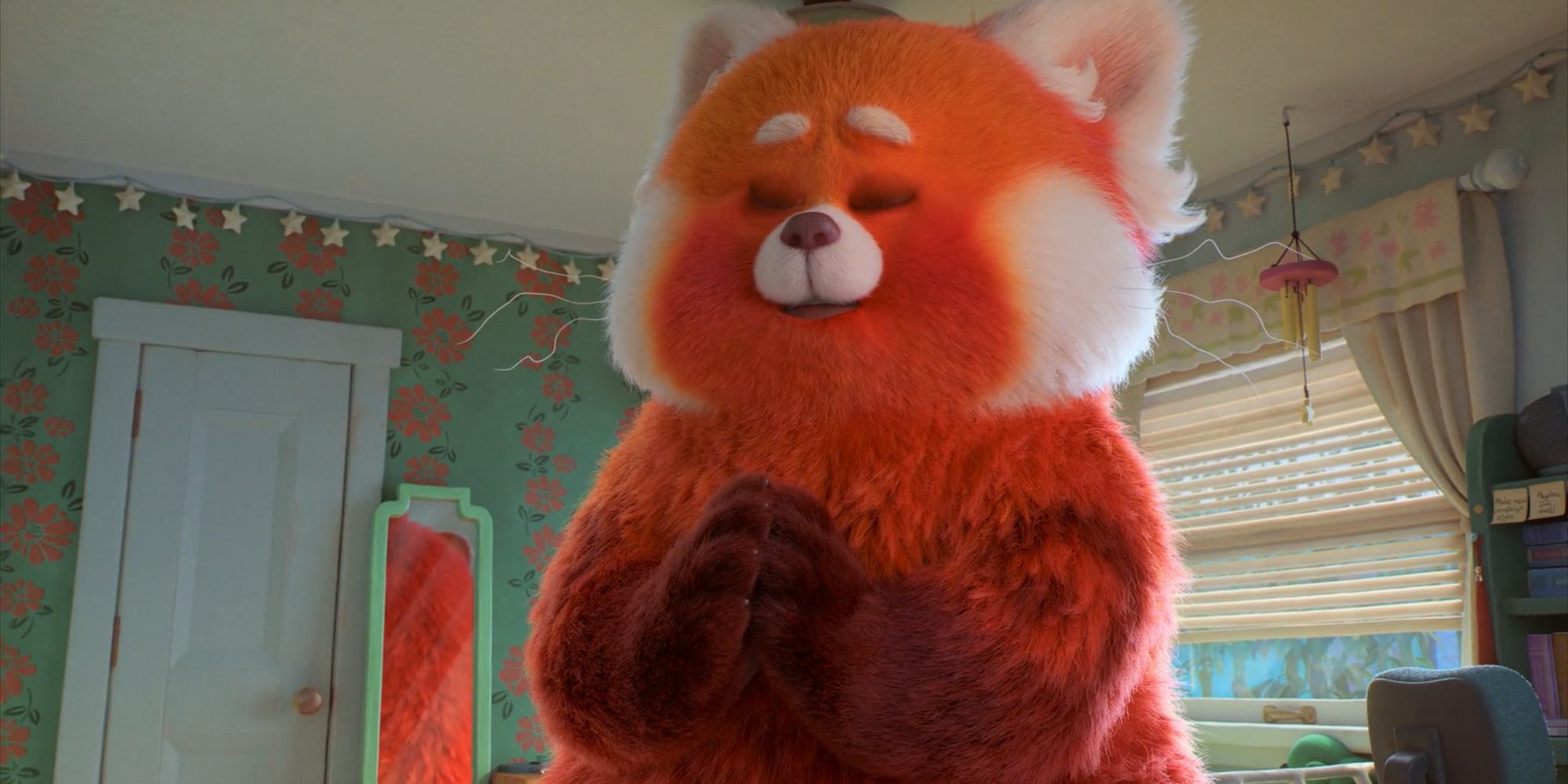Image Meilin (Mei) Lee as a giant red panda in her room from 2022 Turning Red.