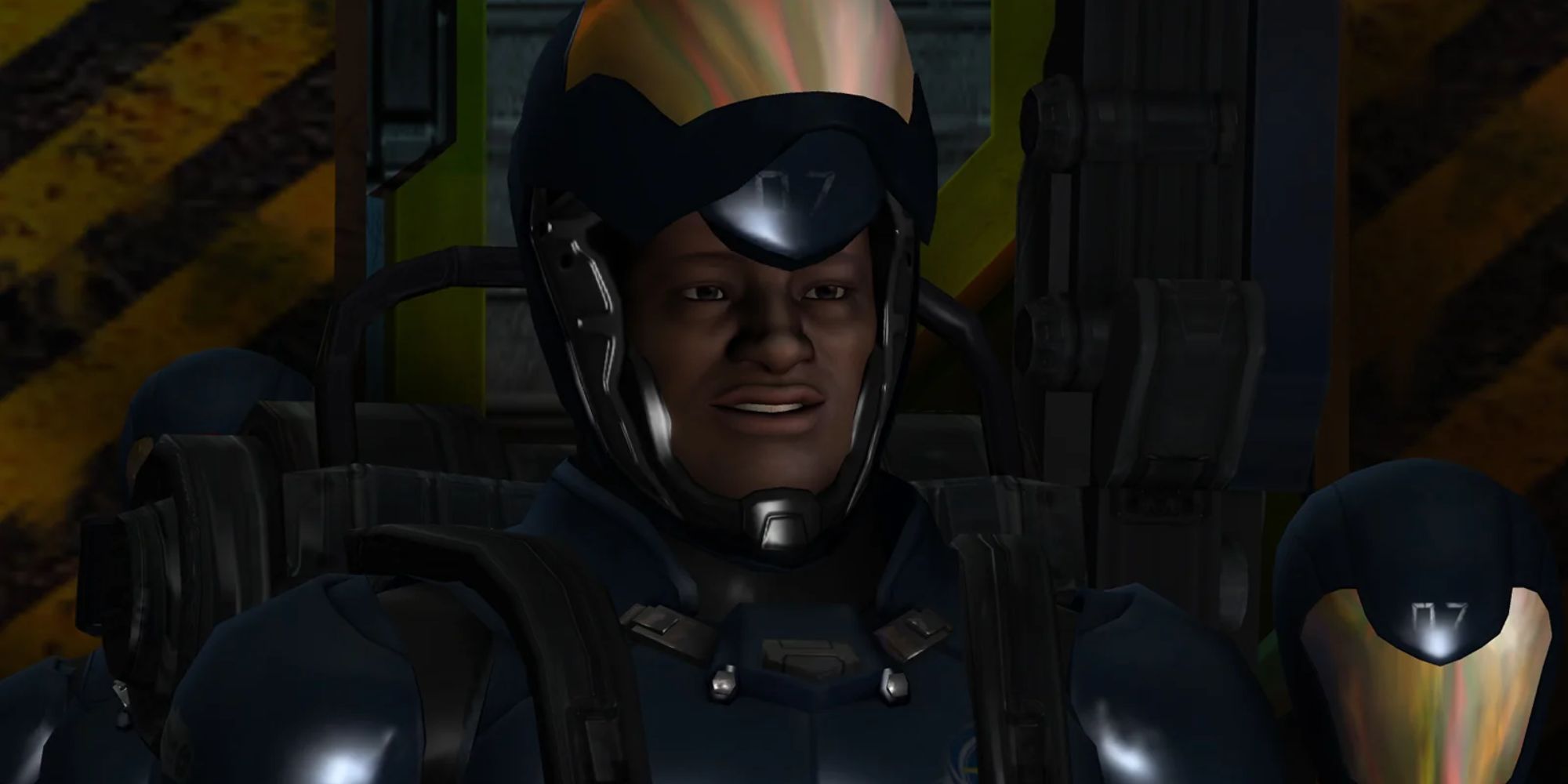 Anthony Higgs smiles with his visor up