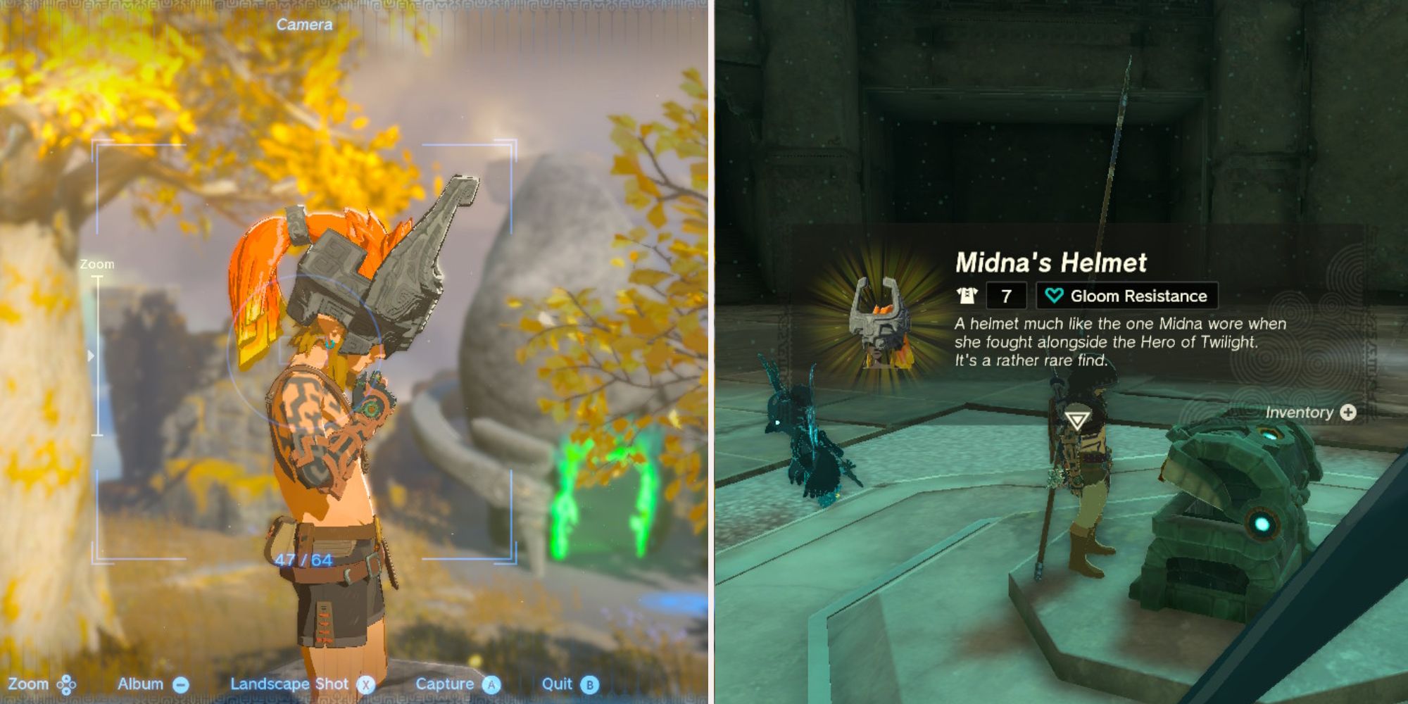 Link opening a chest to get Midna's Helmet and then wearing it.